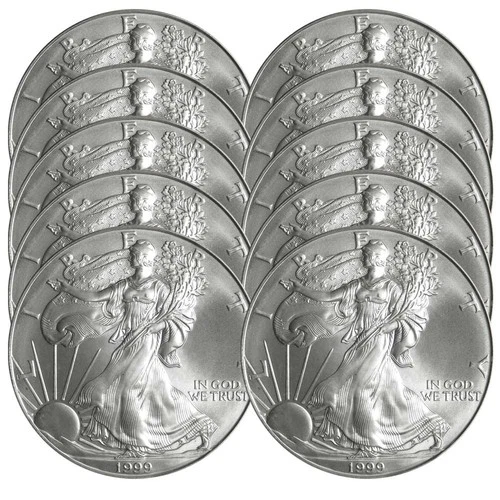 Lot of 10 - 1999 $1 American Silver Eagle 1 oz BU