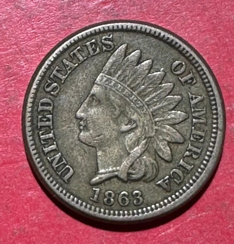 1863 US Copper Nickel Indian Head Cent! Choice VF! Civil War Days! Nice!