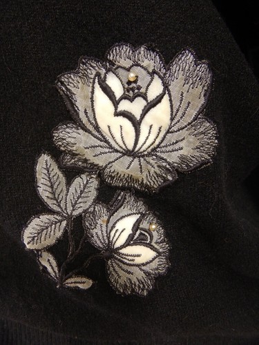 Vintage 1950s Black Bernhard Altmann Cashmere Cardigan Sweater Mink Collar - Picture 10 of 15