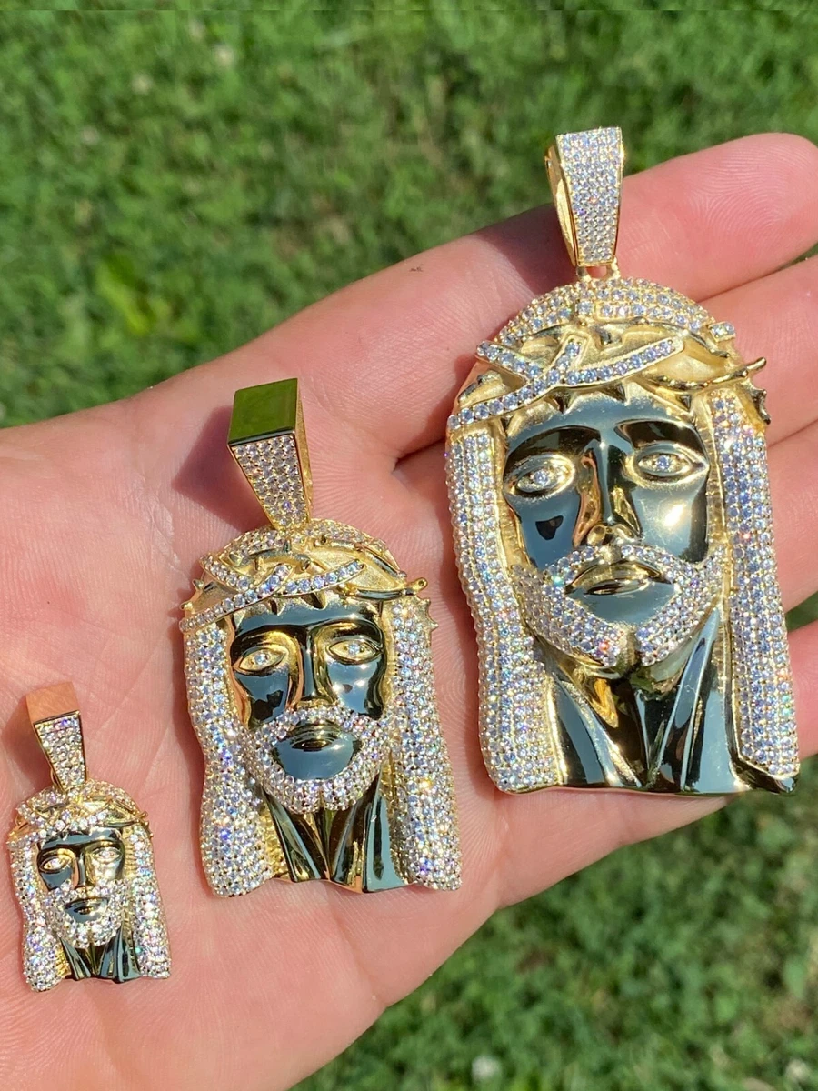 14k Gold Plated Real 925 Sterling Silver Jesus Piece Pendant Iced