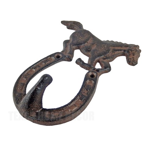 6 Horse Horseshoe Wall Hook Cast Iron Key Towel Coat Hanger Rustic Western Decor - Picture 4 of 4