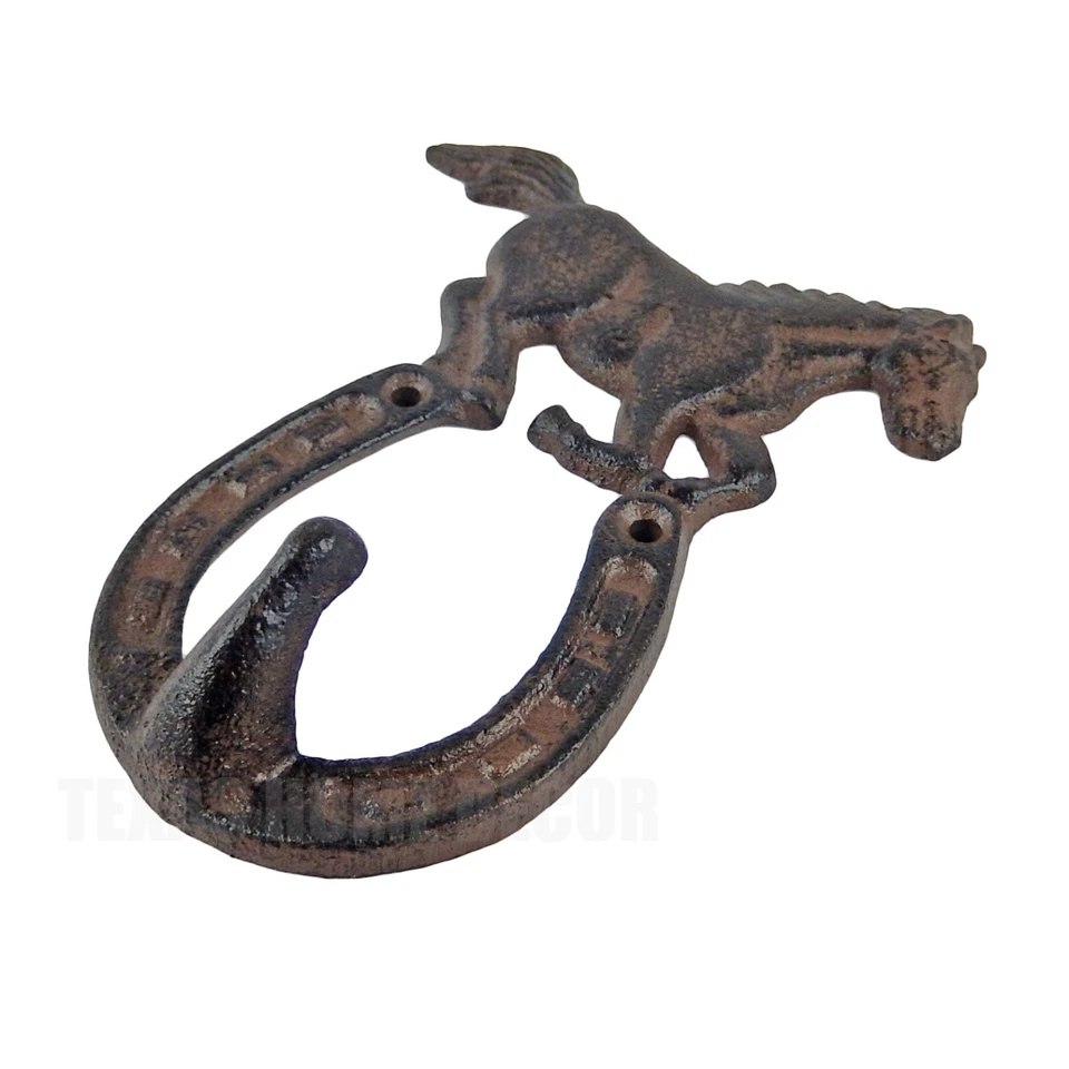 6 Horse Horseshoe Wall Hook Cast Iron Key Towel Coat Hanger Rustic Western Decor - Image 4 of 4