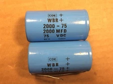 2 NOS Cornell-Dubilier 2000 uf 75v Axial Capacitors tube amp caps TESTED (Qty A)