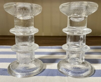 Set Of Two Luminarc Nordic French Two Ring Candlestick Holders 4 5/8 