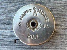 Vintage Happy Home Rule 6' Tape Measure Made in USA Metal Case/ White Tape