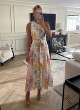 H&M Conscious One Shoulder Pastel Floral Smudge Silky Maxi Dress 12 Bnwt Wedding