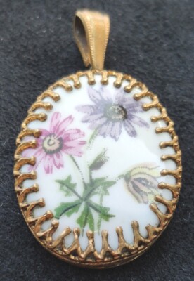 Porcelain gilded pendant, USSR jewelry.