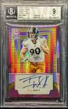 T.J. WATT Auto 2019 Spectra Signatures Neon Pink Hyper Prizm BGS 9 Mint SSP /15