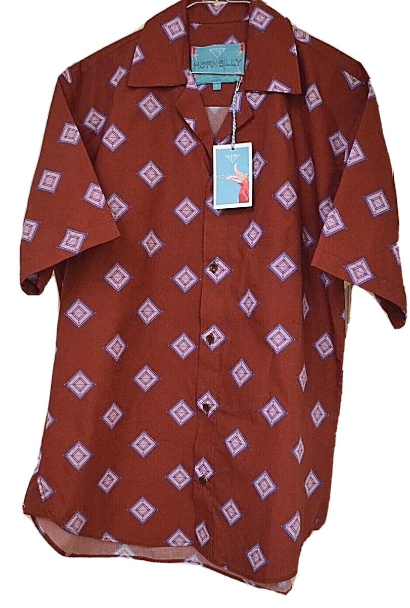 HORNBILLY ~LONDON TAILORED FIT RED ALOHA HAWAIIAN PATTERN SUMMER COTTON SHIRT M
