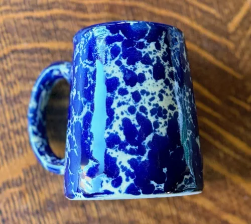 Bennington Potters Pottery Vermont Blue Agate Spongeware 4" Coffee Mug