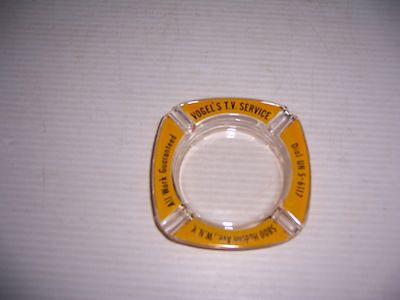 VINTAGE VOGEL'S TV SERVICE HUDSON AVE. WEST NEW YORK GLASS ASHTRAY 