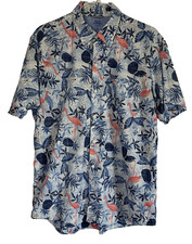 Izod Saltwater Men's Blue Hawaiin Shirt Flamingo Pineapples Vacation Large