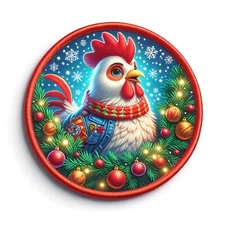 Christmas Chicken Patch Iron-on Applique Clothing, Wild Animals, Ornament, Santa