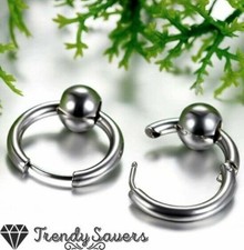 316L Surgical Stainless Steel Silver Big Ball Bead Thick Huggie Hoop Earrings