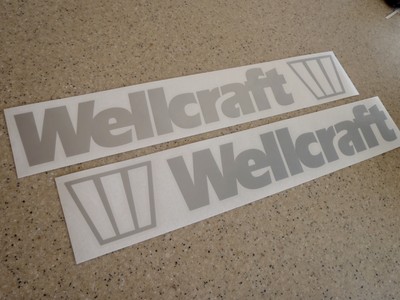 Wellcraft Vintage Boat Decal Silver 18'' 2-PAK FREE SHIP + FREE Fish Decal!