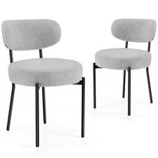 2 Pack Boucle Dining Chairs with Curved Backrest & Metal Legs for Kitchen