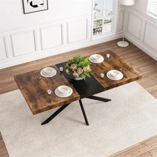 55.11'' -70.86" Retro Rectangular Stretch Dining Table Black Relief Center Plate