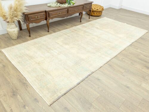 Muted rustic chic wide Turkish runner- Vintage Oushak primitive rug- 5.1x11.5 ft - Picture 2 of 13