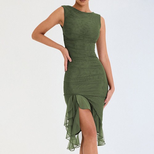 Women's New Fashion Round Neck Dress Sexy Tight Backless Mid length Dress - Picture 6 of 30