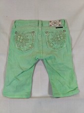 Miss Me Short Girls 12 Bermuda Floral Rhinestone Pocket Stretch Denim Neon Green