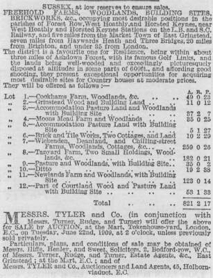 1909 Grundbau Bauernhöfe & Wälder zum Verkauf Sussex Schlüsselband Farm Grinstead Holz 