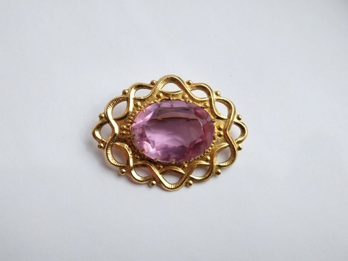 Vintage Soviet Brooch pink stone pin - Picture 8 of 12