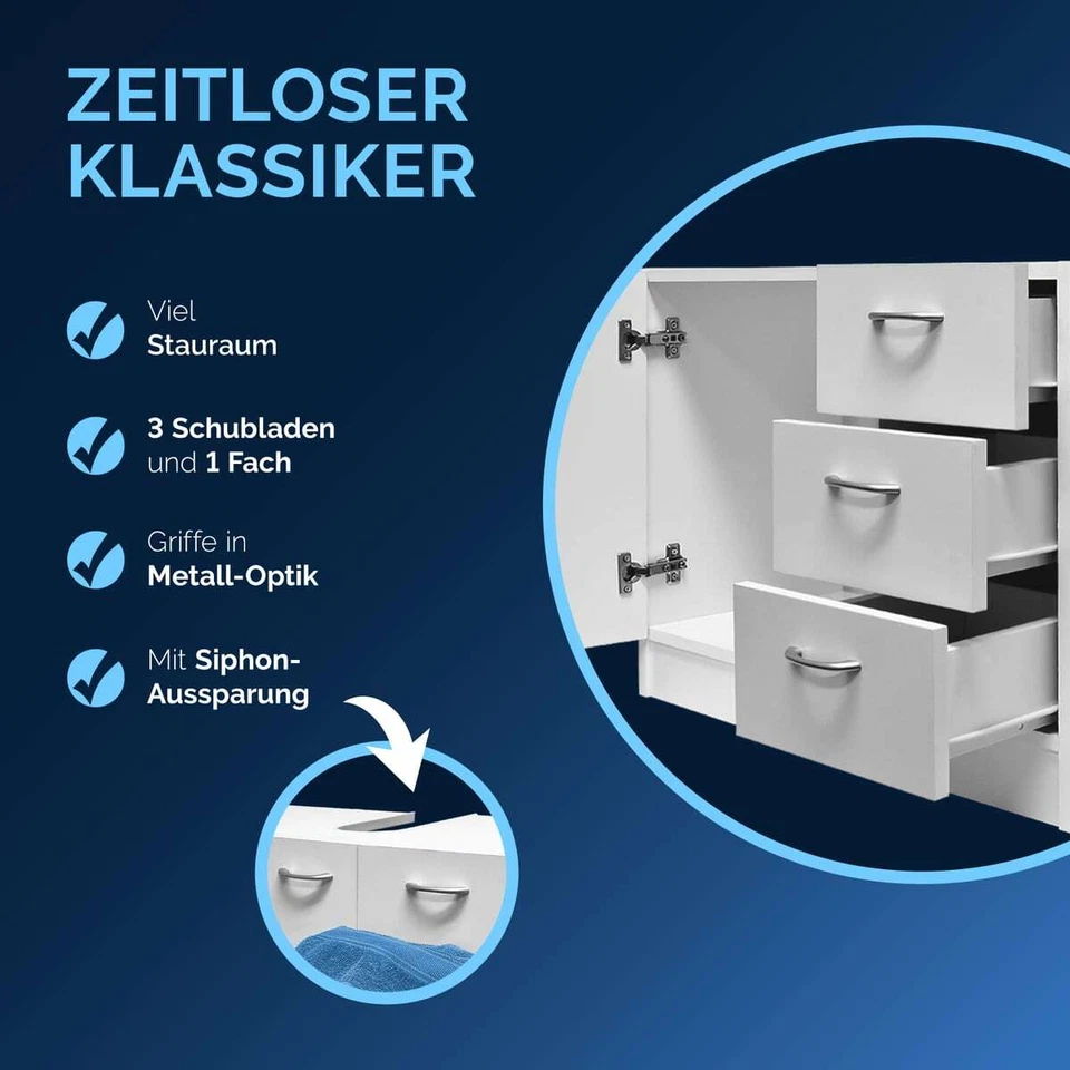 CASARIA® Badmöbel Set Badezimmerschrank Hochschrank Waschbeckenunterschrank Weiß - Bild 3 von 4