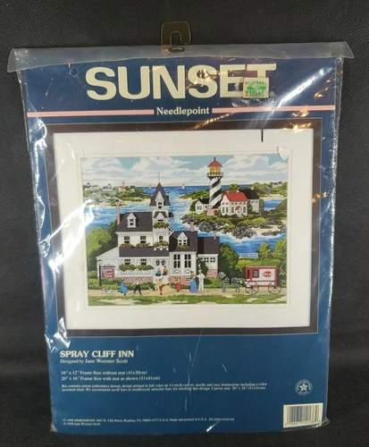 Dimensions Sunset Spray Cliff Inn 12138 Needlepoint kit sealed Rare 1998 Rare