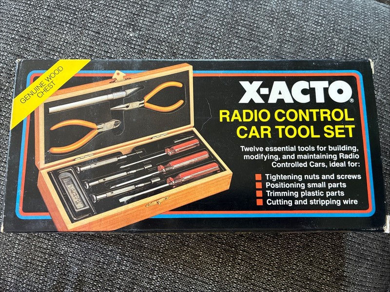 X-Acto Vintage Hobby Radio Control Car Tool Set 5088 Wood Box and Sleeve NOS