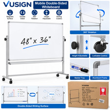 VUSIGN 48x36 Mobile Double Sided Magnetic Whiteboard Rolling Dry Erase Stand