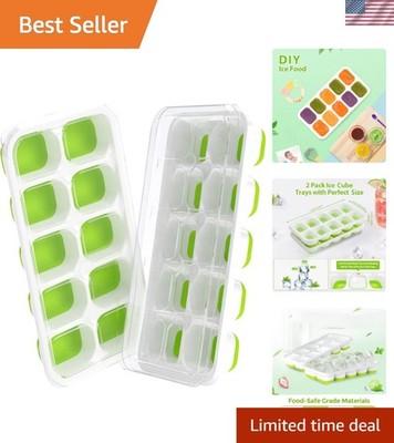 Space-Saving Silicone Ice Cube Tray Set - 2 Pack with Safe, Spill-Resistant Lids
