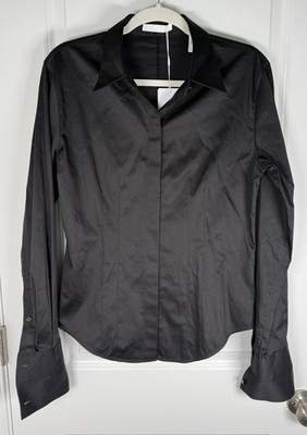 NWT HELMUT LANG Women s Darted Shirt Black Medium Cotton Button Down $275 MSRP