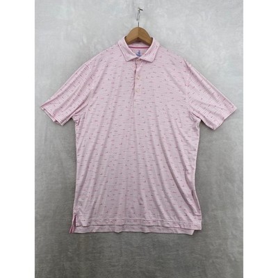 johnnie-O Polo Medium Pink Striped Sunbather Novelty Featherweight Golf Shirt