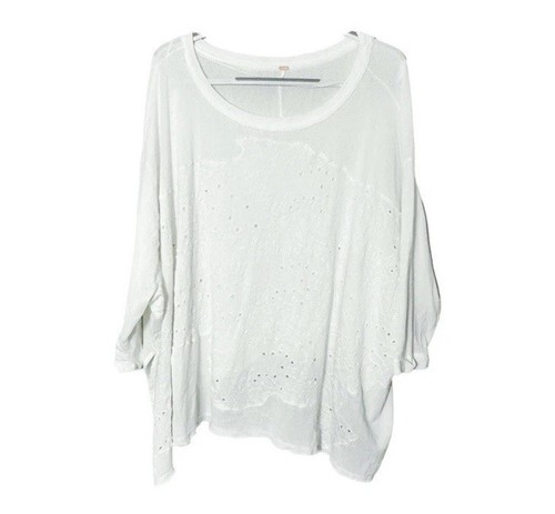 Free People Women's Size XS White Palm Tree Dreams Tunic Top Slouchy Oversized - Picture 2 of 8