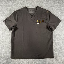 FIGS Leon Scrub Top Men L Large Black Technical Collection V-Neck 3-Pocket Shirt