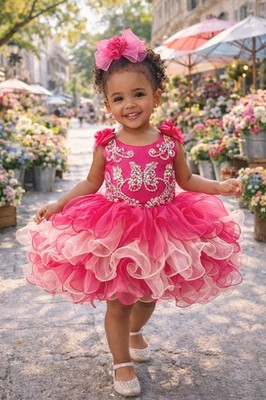 Girls Pink Fuchsia Cupcake Pageant Princess Birthday Dress.