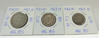 LOTTO 3 MONETE ARGENTO REGNO D'ITALIA DA 0 50 1 2 LIRE 1863 "N" E "M"