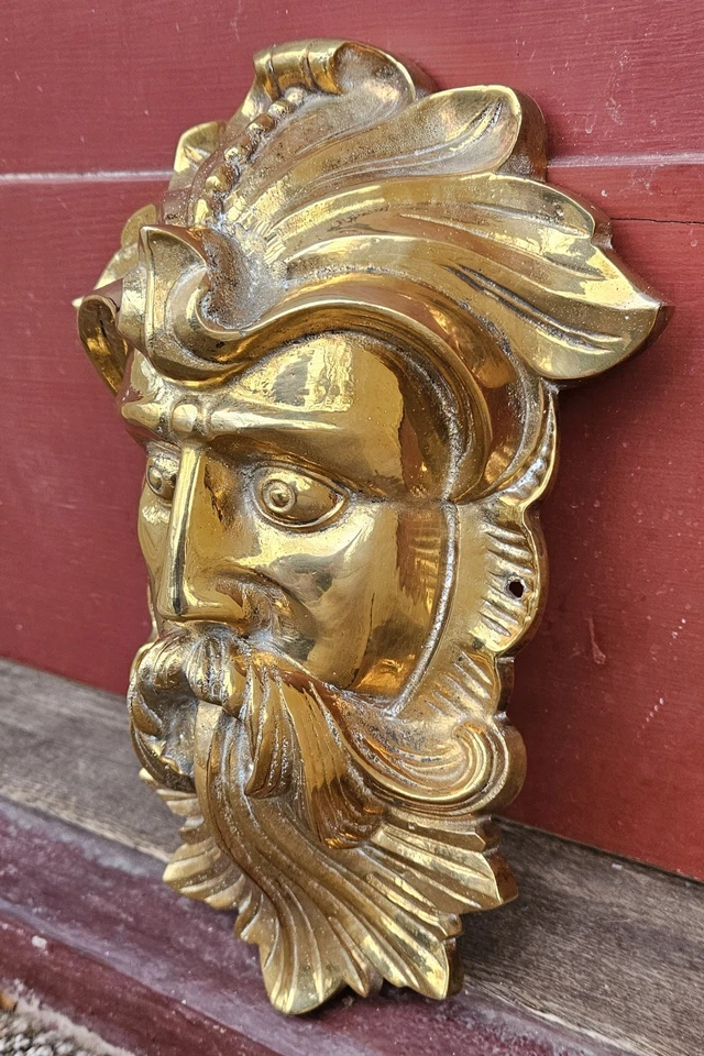 Grande Pesado Latón Sólido Jardín Dios Vikingo Cara Caprichosa Decoración Hogar o Jardín Foto 3 de 4