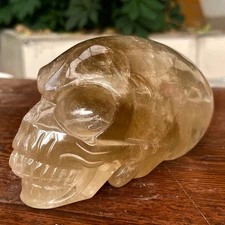 2.64LB top Natural smoky quartz energy Alien skull hand carved crystal reiki