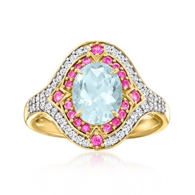 Ross-Simons Aqua Rng w Pnk Sapphires & Diamonds in 14k Gold Size 7