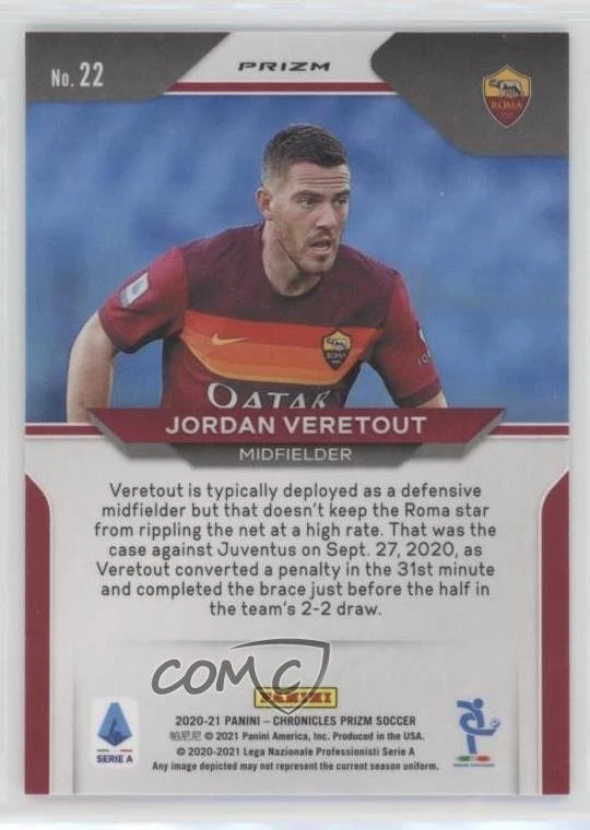 2020-21 Panini Chronicles Serie A Silver Circles Prizm Jordan Veretout Rookie RC - Image 2 of 2