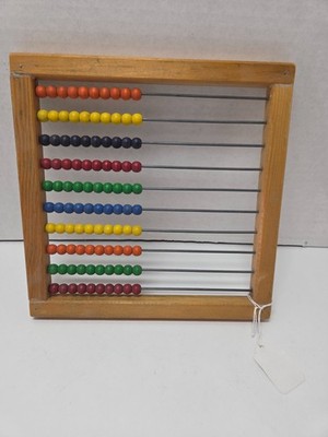 CLASSIC HANDCRAFTED WOODEN ABACUS W 100 BRIGHTLY-COLORED BEADS-DOVETAIL CORNERS!