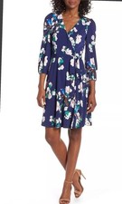 Eliza J Floral Faux Wrap Dress Size 4 Blue White