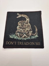 DON'T TREAD ON ME, RATTLESNAKE, BROWN BORDER, 4X4 INCHES, WOVEN PATCH