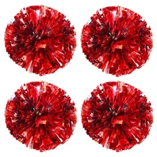 TTSAM 4 Pack (2 Pair) Metallic Foil Cheerleader Pom Poms & Plastic Ring Cheer Po