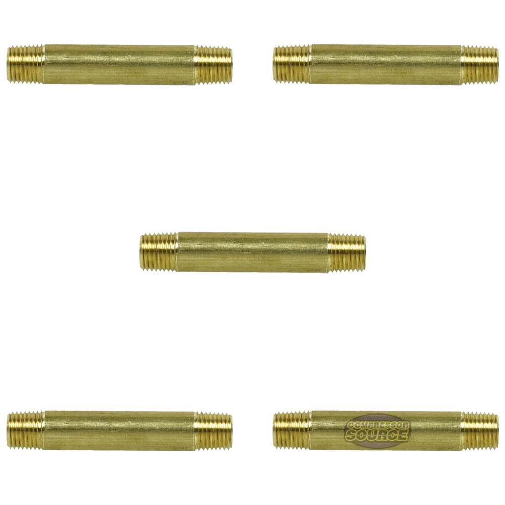 1/4" NPT X 3" Long Solid Yellow Brass Nipple Extension 1200 PSI Max 117C3 5-Pack