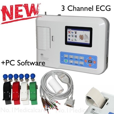 Portable 3 Channel 12 Lead ECG Electrocardiograph Digital EKG USB PC Software