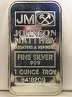 Johnson Matthey USA 1 ounce Fine .999 Silver Bar B418209