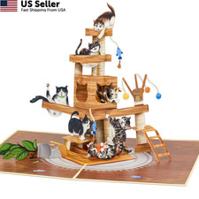 3D Pop Up Cat Tree Card 5x7 Inch For Cat Lovers Funny Greeting Birthday