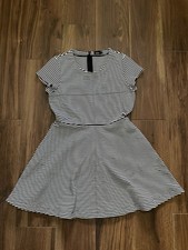 Kate Spade Dress Womens XL Black White Fit Flare Striped Saturday Cocktail